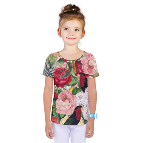 Tropical Bird Floral Kids  One Piece Tee by snowwhitegirl