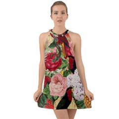 Tropical Bird Floral Halter Tie Back Chiffon Dress by snowwhitegirl