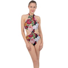 Tropical Bird Floral Halter Side Cut Swimsuit