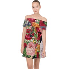 Tropical Bird Floral Off Shoulder Chiffon Dress by snowwhitegirl