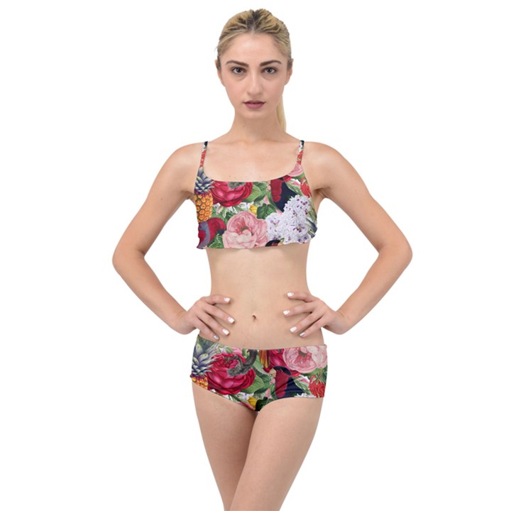 Tropical Bird Floral Layered Top Bikini Set