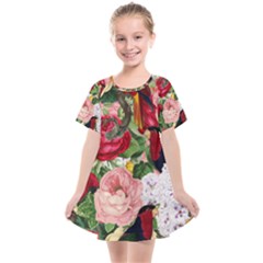 Tropical Bird Floral Kids  Smock Dress