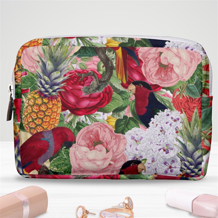 Tropical Bird Floral Make Up Pouch (Medium)