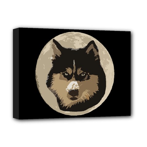 Husky Moon Deluxe Canvas 16  X 12  (stretched)  by snowwhitegirl