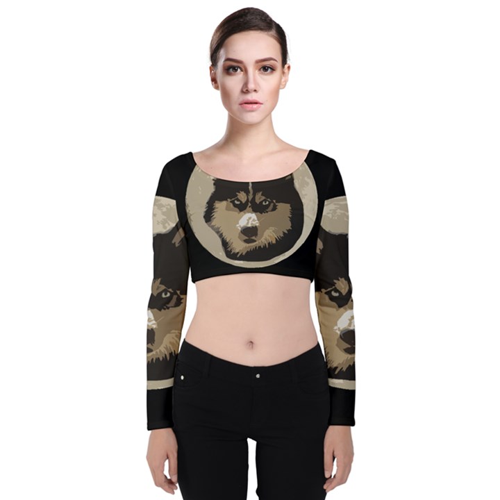 Husky Moon Velvet Long Sleeve Crop Top