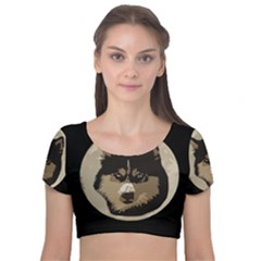 Husky Moon Velvet Short Sleeve Crop Top 