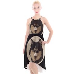 Husky Moon High-low Halter Chiffon Dress 