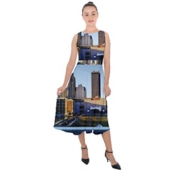 Columbus Skyline Midi Tie-back Chiffon Dress