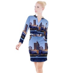 Columbus Skyline Button Long Sleeve Dress