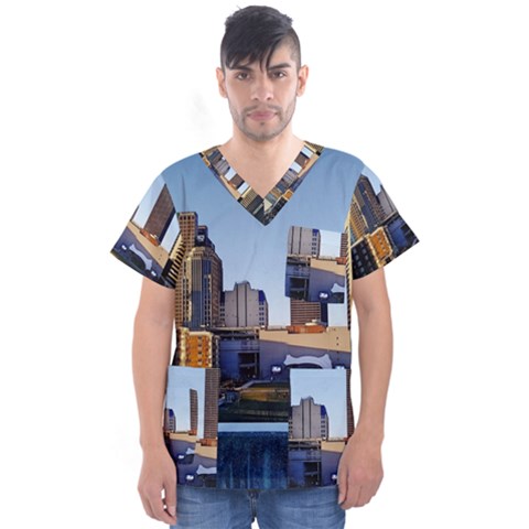 Columbus Skyline Men s V-neck Scrub Top by Riverwoman