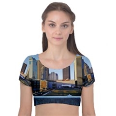 Columbus Skyline Velvet Short Sleeve Crop Top 