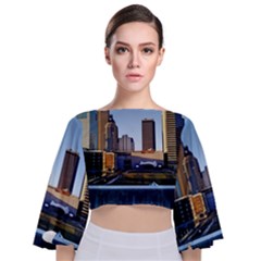 Columbus Skyline Tie Back Butterfly Sleeve Chiffon Top