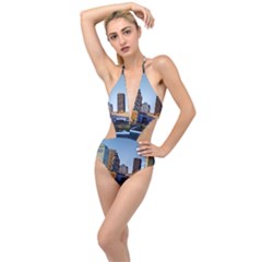 Columbus Skyline Plunging Cut Out Swimsuit