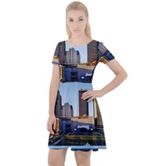 Columbus Skyline Cap Sleeve Velour Dress 