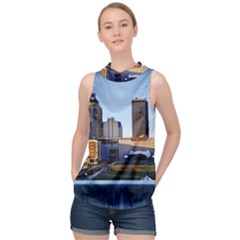 Columbus Skyline High Neck Satin Top