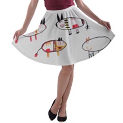 Children Children Drawing Flock A-line Skater Skirt by Pakrebo