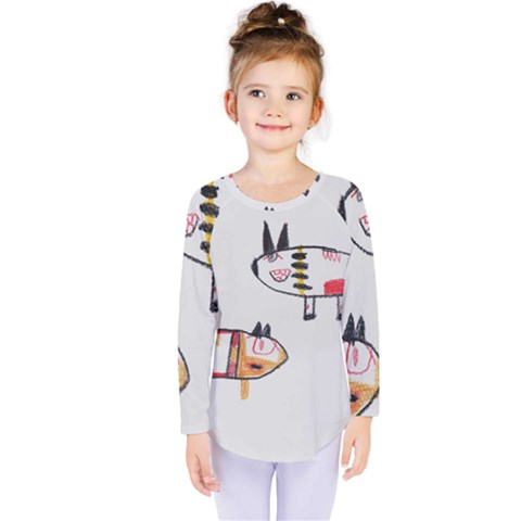 Children Children Drawing Flock Kids  Long Sleeve Tee by Pakrebo