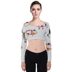 Children Children Drawing Flock Velvet Long Sleeve Crop Top