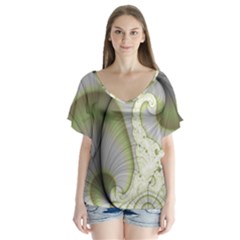 Graphic Fractal Eddy Curlicue Leaf V-neck Flutter Sleeve Top by Pakrebo