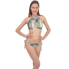 Graphic Fractal Eddy Curlicue Leaf Cross Front Halter Bikini Set