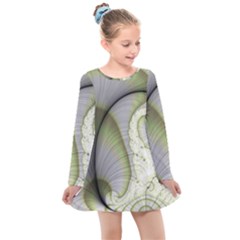 Graphic Fractal Eddy Curlicue Leaf Kids  Long Sleeve Dress