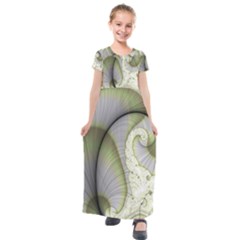 Graphic Fractal Eddy Curlicue Leaf Kids  Short Sleeve Maxi Dress