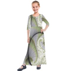 Graphic Fractal Eddy Curlicue Leaf Kids  Quarter Sleeve Maxi Dress