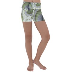 Graphic Fractal Eddy Curlicue Leaf Kids  Lightweight Velour Yoga Shorts