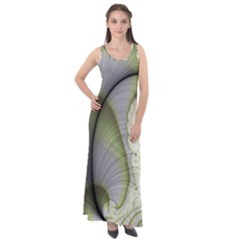 Graphic Fractal Eddy Curlicue Leaf Sleeveless Velour Maxi Dress