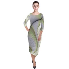 Graphic Fractal Eddy Curlicue Leaf Quarter Sleeve Midi Velour Bodycon Dress