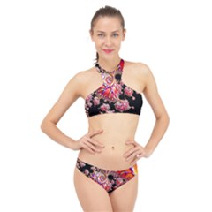 Fractals Colorful Pattern High Neck Bikini Set