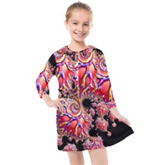 Fractals Colorful Pattern Kids  Quarter Sleeve Shirt Dress