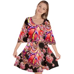 Fractals Colorful Pattern Velour Kimono Dress