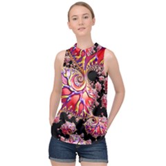 Fractals Colorful Pattern High Neck Satin Top