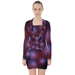 Fractal Rendering Background V-neck Bodycon Long Sleeve Dress by Pakrebo