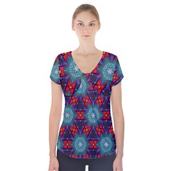 Ornament Colorful Background Color Short Sleeve Front Detail Top by Pakrebo