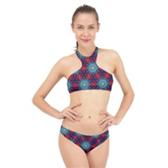 Ornament Colorful Background Color High Neck Bikini Set