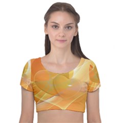 Lines Wave Heart Love Smile Velvet Short Sleeve Crop Top 