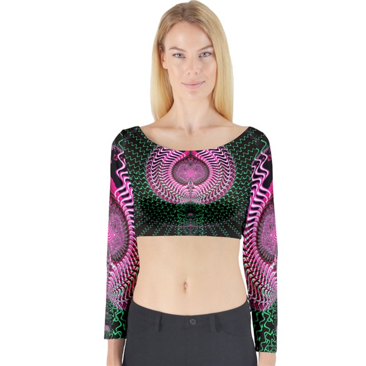 Fractal Traditional Fractal Hypnotic Long Sleeve Crop Top