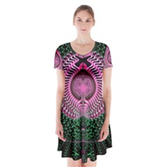 Fractal Traditional Fractal Hypnotic Short Sleeve V-neck Flare Dress by Pakrebo