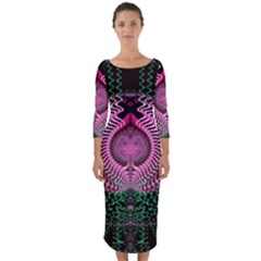 Fractal Traditional Fractal Hypnotic Quarter Sleeve Midi Bodycon Dress