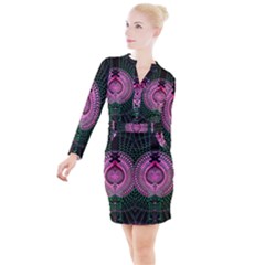 Fractal Traditional Fractal Hypnotic Button Long Sleeve Dress