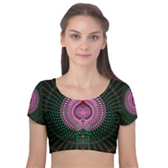 Fractal Traditional Fractal Hypnotic Velvet Short Sleeve Crop Top 