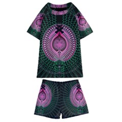 Fractal Traditional Fractal Hypnotic Kids  Swim Tee And Shorts Set