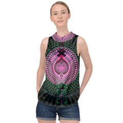 Fractal Traditional Fractal Hypnotic High Neck Satin Top by Pakrebo