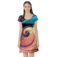 Fractal Multi Colored Fantasia Short Sleeve Skater Dress by Pakrebo