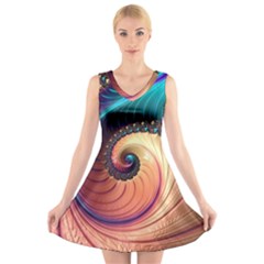 Fractal Multi Colored Fantasia V-neck Sleeveless Dress by Pakrebo