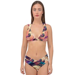 Fractal Multi Colored Fantasia Double Strap Halter Bikini Set