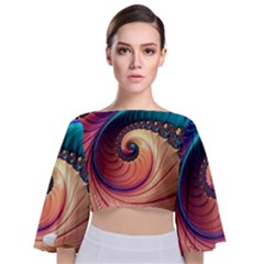 Fractal Multi Colored Fantasia Tie Back Butterfly Sleeve Chiffon Top