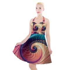 Fractal Multi Colored Fantasia Halter Party Swing Dress  by Pakrebo